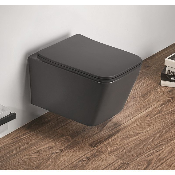 Унитаз подвесной CeramaLux Rimless 5170MDH с крышкой микролифт, серый матовый, Цвет производителя: серый - фото 2