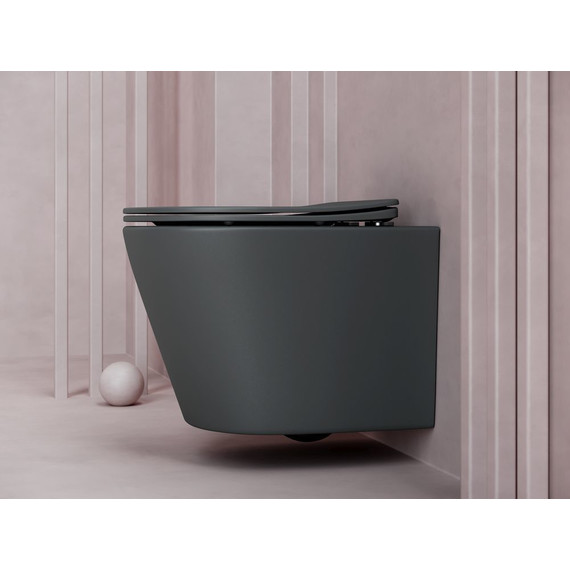 Унитаз подвесной Ceramicanova Balearica Rimless CN6000MDH с тонкой крышкой микролифт, темный антрацит матовый, Цвет производителя: чёрный - фото 2