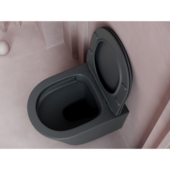 Унитаз подвесной Ceramicanova Balearica Rimless CN6000MDH с тонкой крышкой микролифт, темный антрацит матовый, Цвет производителя: чёрный - фото 3