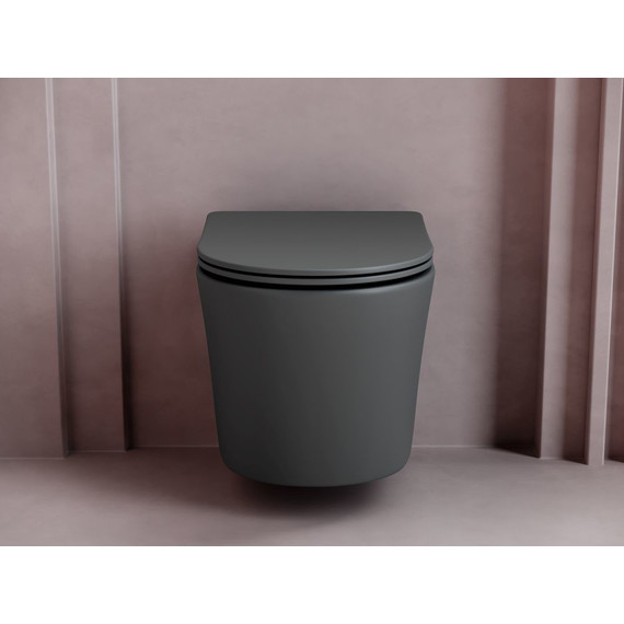 Унитаз подвесной Ceramicanova Balearica Rimless CN6000MDH с тонкой крышкой микролифт, темный антрацит матовый, Цвет производителя: чёрный - фото 4