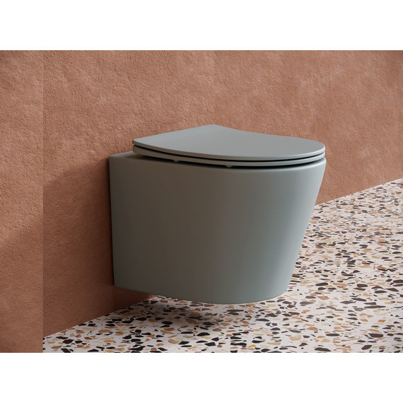 Унитаз подвесной Ceramicanova Balearica Rimless CN6000MH с тонкой крышкой микролифт, антрацит матовый, Цвет производителя: серый - фото 2