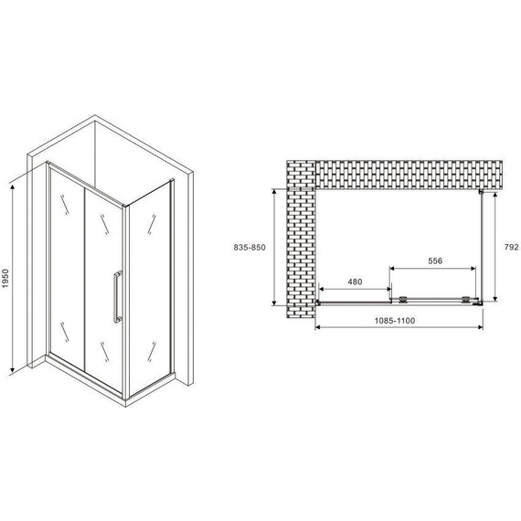 Душевое ограждение Abber Schwarzer Diamant 110x85 см AG30110MH-S85M, хром/матовое - фото 5