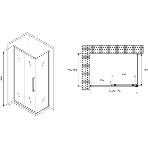 Душевое ограждение Abber Schwarzer Diamant 120x75 см AG30120MH-S75M, хром/матовое - фото 5