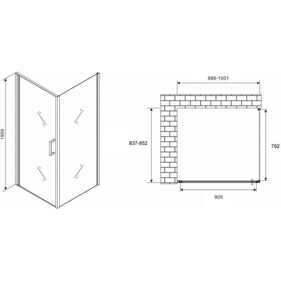 Душевое ограждение Abber Sonnenstrand 100x85 см AG04100B-S85B, чёрный/прозрачное - фото 4