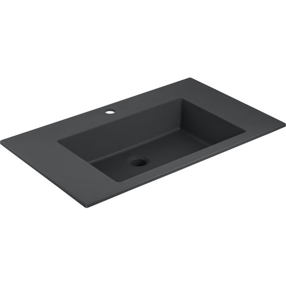 Тумба подвесная с раковиной Vincea Luka 80 см VMC-2L800RO (раковина черная VCB-13800B), тёмный дуб - фото 5