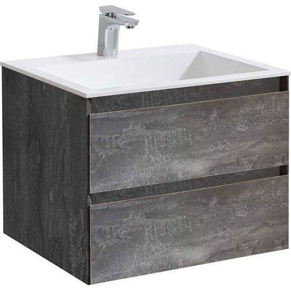 Тумба подвесная с раковиной Vincea Luka 60 см VMC-2L600GS (раковина белая VCB-13600W), серый камень - фото 