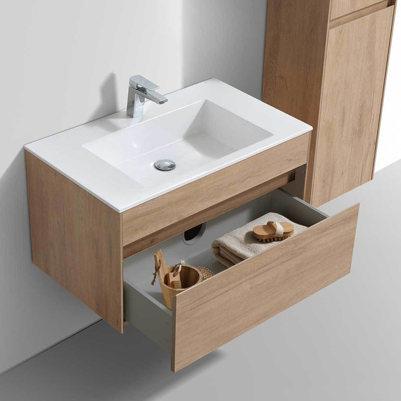 Тумба подвесная с раковиной Vincea Chiara 80 см VMC-2C800NO (раковина белая VCB-13800W), натуральный дуб - фото 6