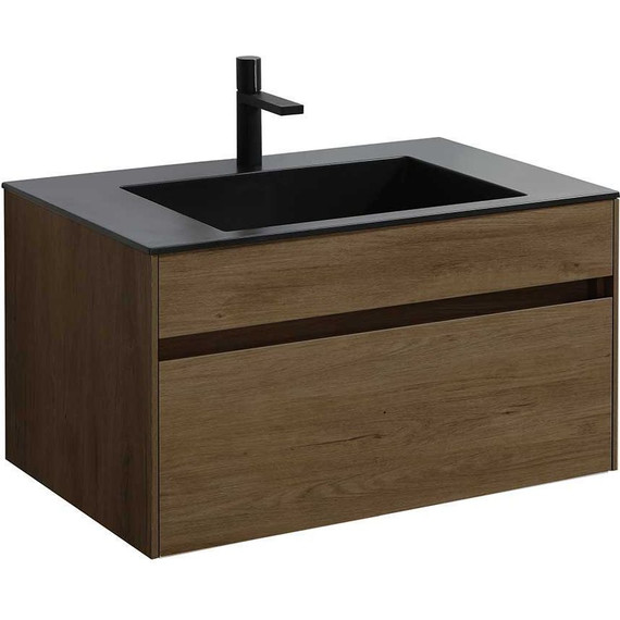 Тумба подвесная с раковиной Vincea Chiara 80 см VMC-2C800TO (раковина черная VCB-13800B), дуб табак - фото 