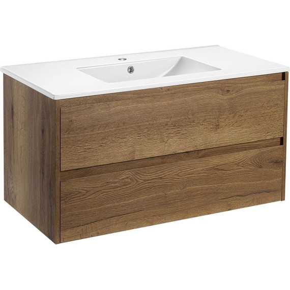 Тумба подвесная с раковиной Vincea Gio 100 см VMC-2G100TO, дуб табак - фото 