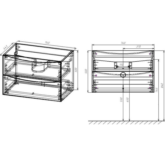 Тумба подвесная с раковиной Vincea Mia 75 см VMC-2MA750BT (раковина белая VCB-3M750W), бетон - фото 11