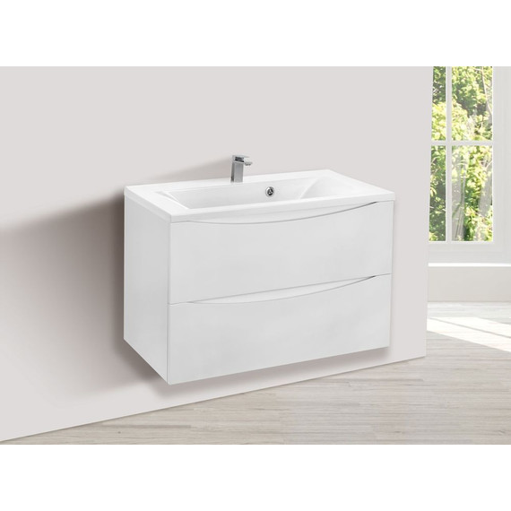 Тумба подвесная с раковиной Vincea Mia 80 см VMC-2MA800GW (раковина белая VCB-3M800W), белый глянец - фото 7