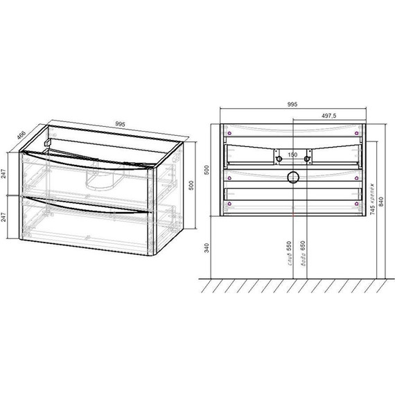 Тумба подвесная с раковиной Vincea Paola 100 см VMC-2P100VO, дуб винтаж - фото 8