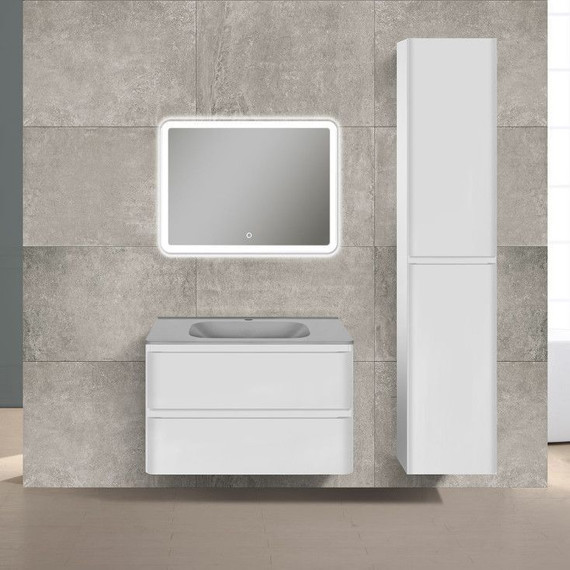 Тумба подвесная с раковиной Vincea Vico 80 см VMC-2V800GW (раковина серая VCB-2VP800G), белый глянец - фото 2