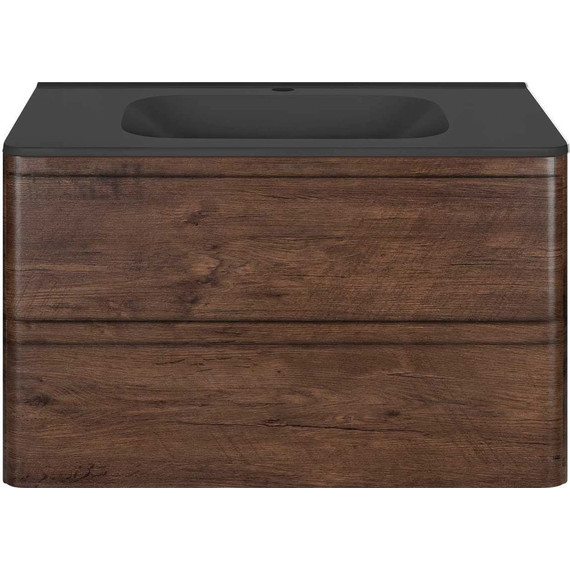 Тумба подвесная с раковиной Vincea Vico 80 см VMC-2V800RW (раковина черная VCB-2VP800B), тёмное дерево - фото 
