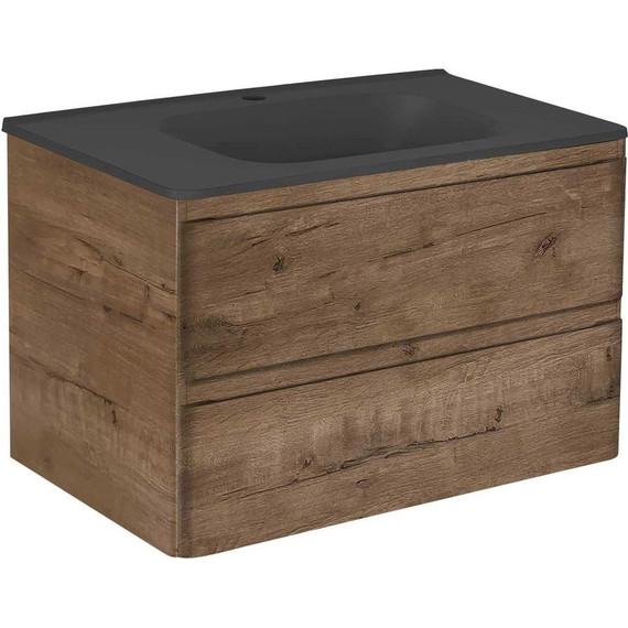 Тумба подвесная с раковиной Vincea Vico 80 см VMC-2V800VO (раковина черная VCB-2VP800B), дуб винтаж - фото 2