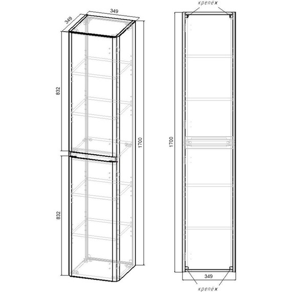 Пенал подвесной Vincea Vico 35 см VSC-2V170CN, карбон - фото 3