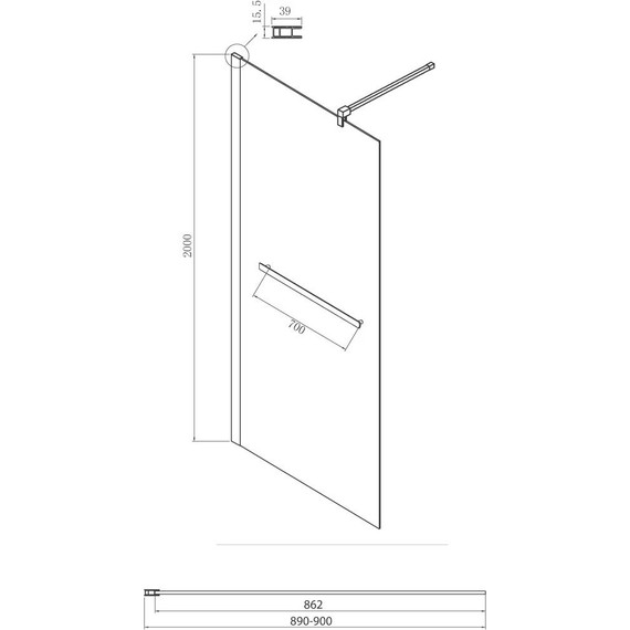 Душевая перегородка Ambassador Walk-in 90 см 15031136 с кронштейном (стекло 8 мм) хром/прозрачное - фото 5