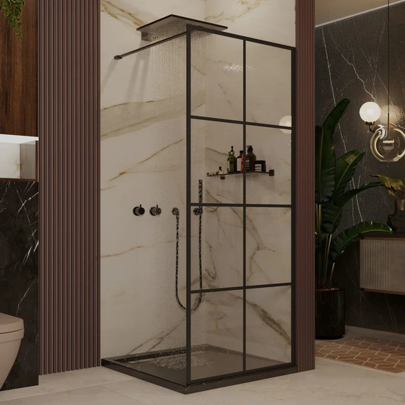 Душевая перегородка Ambassador Walk-in 80 см 15031242 с кронштейном, чёрный/прозрачное - фото 2