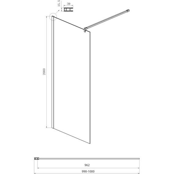 Душевая перегородка Ambassador Walk-in 100 см 15033122 с кронштейном (стекло 8 мм) хром/зеркальное - фото 4