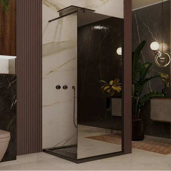 Душевая перегородка Ambassador Walk-in 100 см 15033222 с кронштейном (стекло 8 мм) чёрный/зеркальное - фото 2