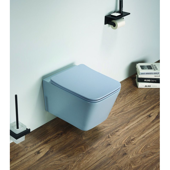 Унитаз подвесной CeramaLux Rimless 5170MHL с крышкой микролифт, голубой матовый, Цвет производителя: синий - фото 