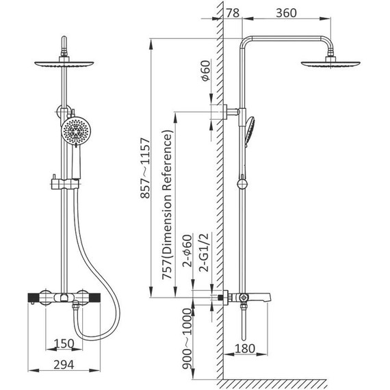 Душевая стойка с термостатом Vincea Desire VSFS-1D1TGM, вороненая сталь - фото 8