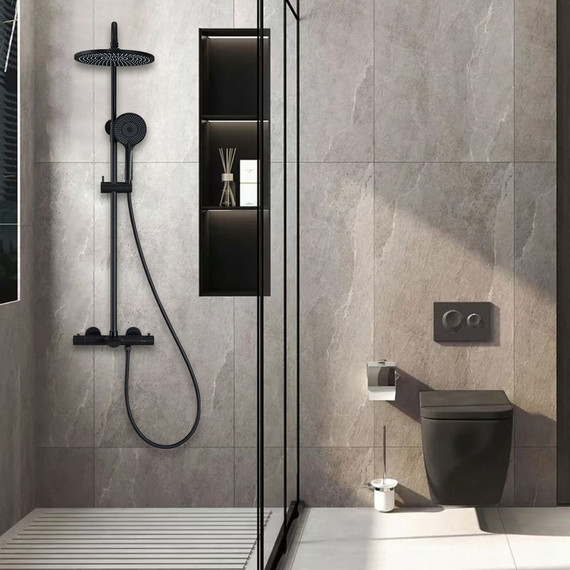 Душевая стойка с термостатом Vincea Esse VSFS-1E1TMB, черный матовый - фото 4