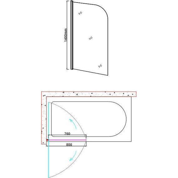 Шторка для ванны Taliente 80 см TA-0814MP, хром/матовое - фото 2