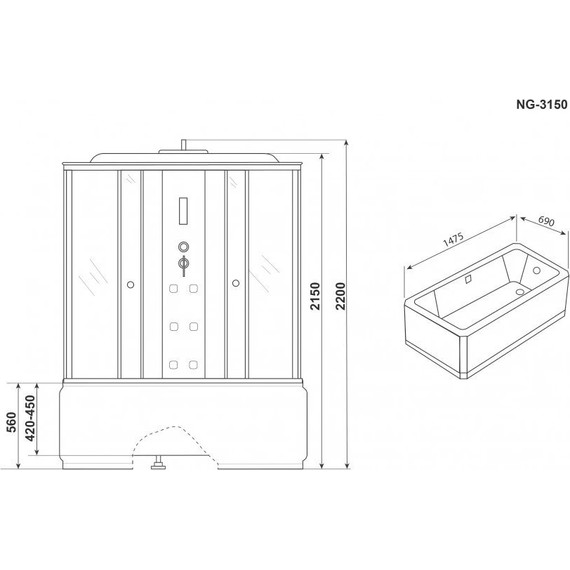 Гидробокс Niagara Ultra NG-3150-01 150x70 см, хром/прозрачное/матовое (безсиликоновая сборка) - фото 10