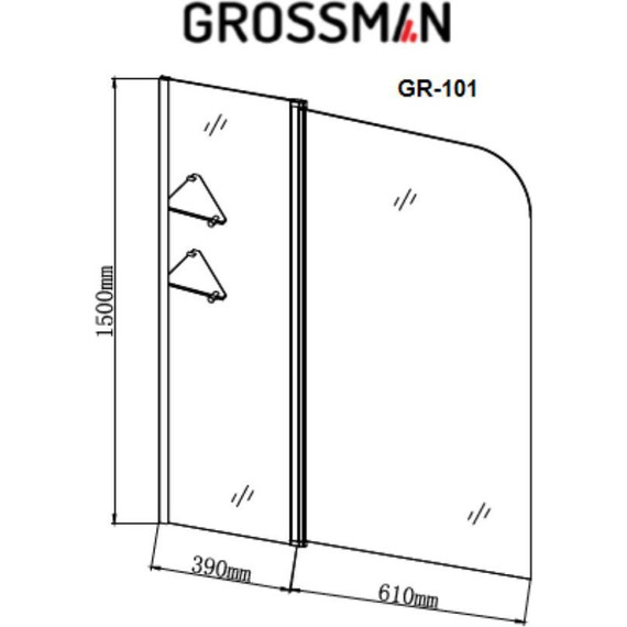 Шторка для ванны Grossman 1000х1500 мм GR-101, хром/прозрачное - фото 3