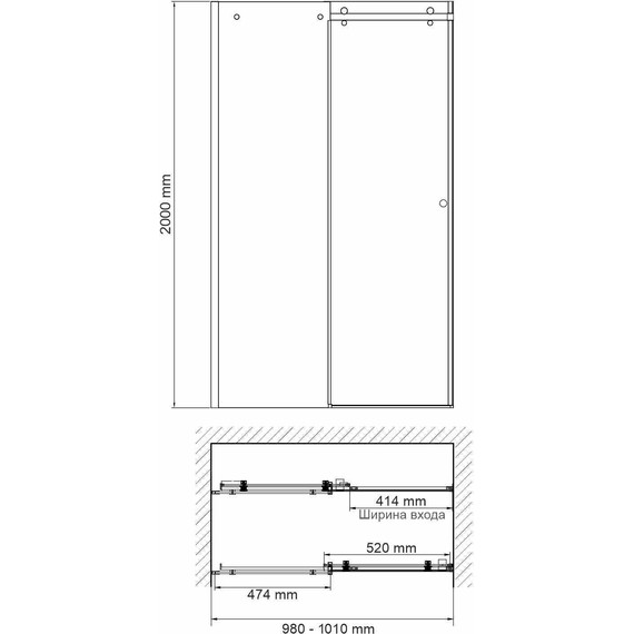 Душевая дверь WasserKraft Vils 100 см 56R12 (стекло 6/8 мм), хром/прозрачное - фото 9