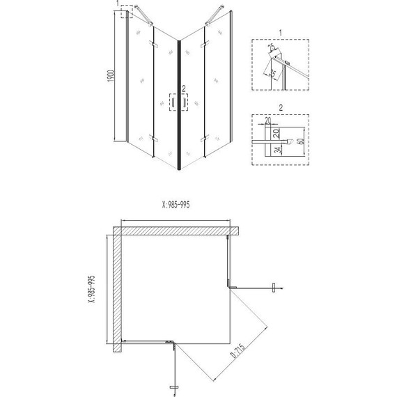 Душевое ограждение Niagara Nova 100x100 см NG-6814-08 BLACK, черный/прозрачное - фото 3
