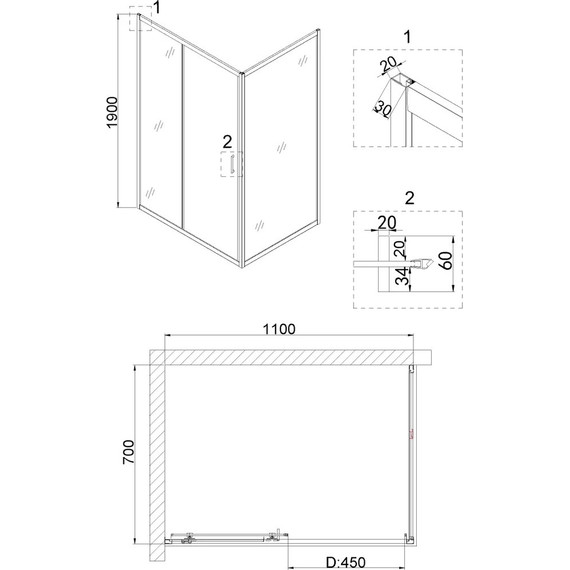 Душевое ограждение Niagara Nova 110x70 см NG-82-11AB-NG-A70B, черный/прозрачное - фото 3
