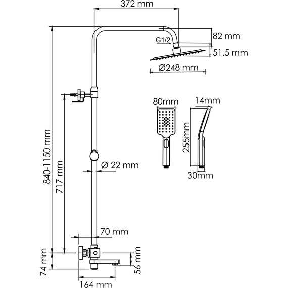 Душевая стойка с термостатом WasserKraft A199.259.201.BG Thermo, золото матовое - фото 3