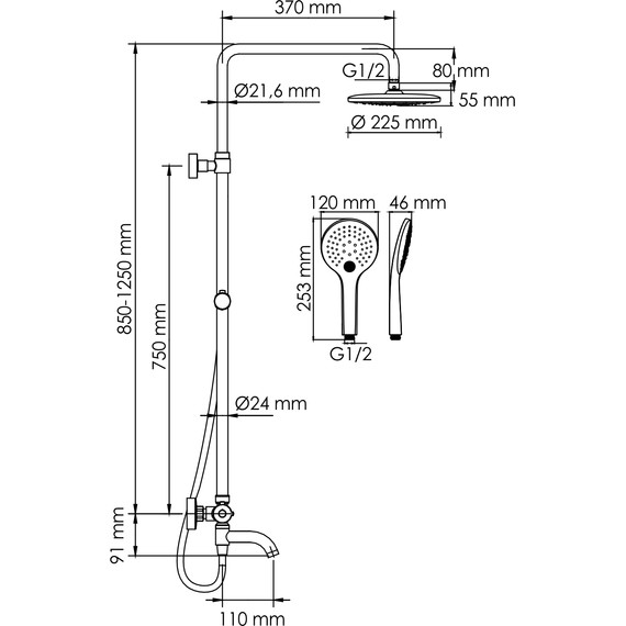 Душевая стойка с термостатом WasserKraft A288.077.078.BM Thermo, черный - фото 3