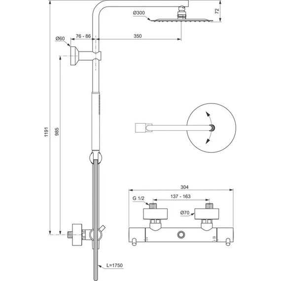 Душевая стойка с термостатом Ideal Standard Ceratherm T125 A7589AA - фото 2