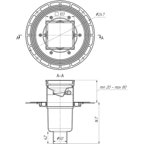 Трап Bronze de Luxe 10x10 см 21980-5902, дизайн-решетка рыбы - фото 3