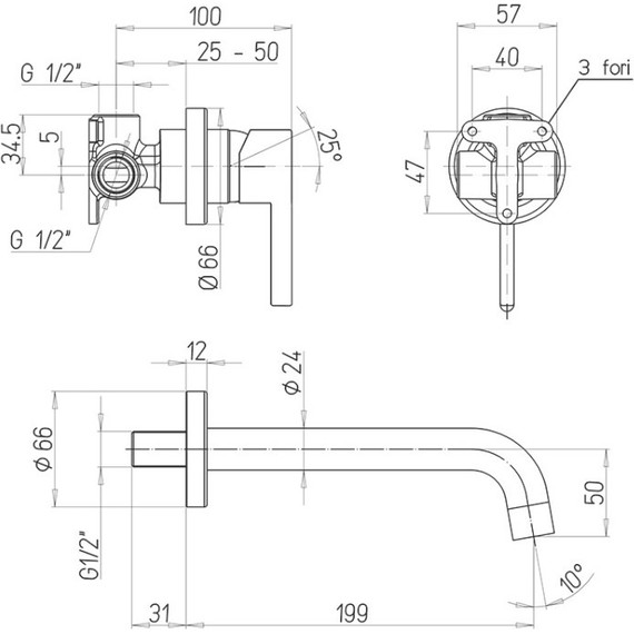 Смеситель для раковины настенный Paini Brera 74PJ208, золото матовое - фото 8