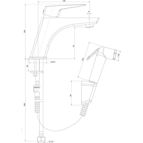 Смеситель для раковины с гигиеническим душем Paini Torre 98CR205/574 - фото 8
