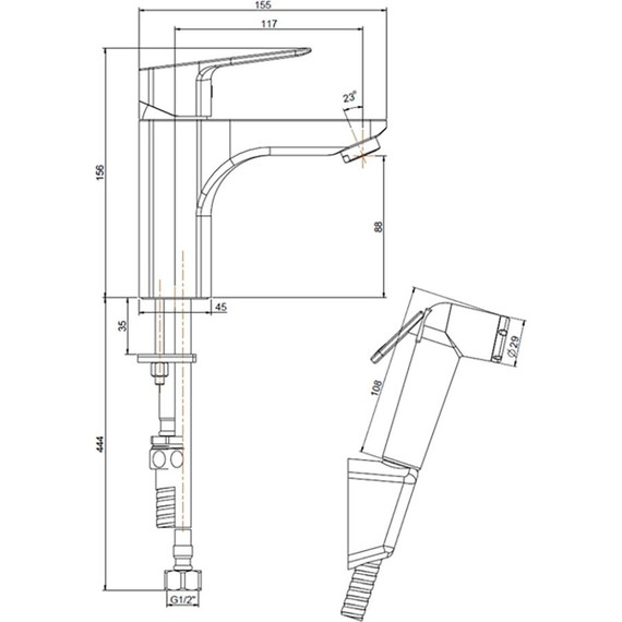 Смеситель для раковины с гигиеническим душем Paini Viva Style P4CR205/574 - фото 8
