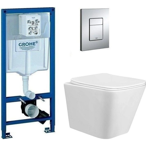 Инсталляция с подвесным унитазом комплект: Grohe Rapid SL 38772001 с подвесным безободковым унитазом Taliente Correto CR25200 сиденье микролифт, крепление, кнопка смыва хром - фото 