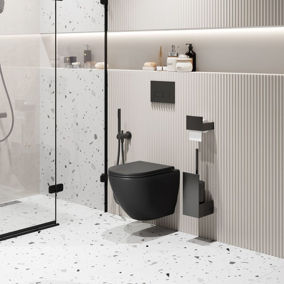 Унитаз подвесной безободковый Grossman GR-4455BMSQ с тонкой крышкой микролифт (система смыва Торнадо) чёрный матовый - фото 8