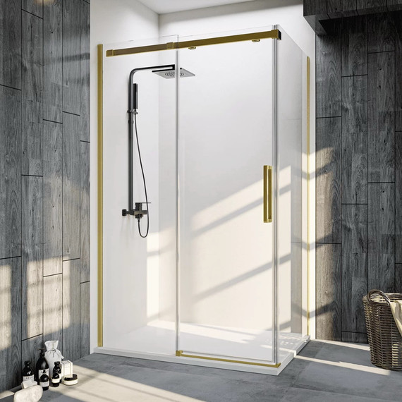 Душевое ограждение Veconi Rovigo 150x80 см RV070G-15080-01-C4, золото/прозрачное - фото 