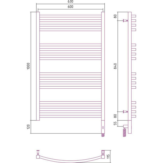 Полотенцесушитель электрический Сунержа Аркус 3.0 П16 1000x600 мм 12-5705-1060 R, белый - фото 4