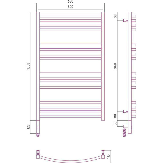 Полотенцесушитель электрический Сунержа Аркус 3.0 П16 1000x600 мм 31-5704-1060 L, чёрный матовый - фото 8