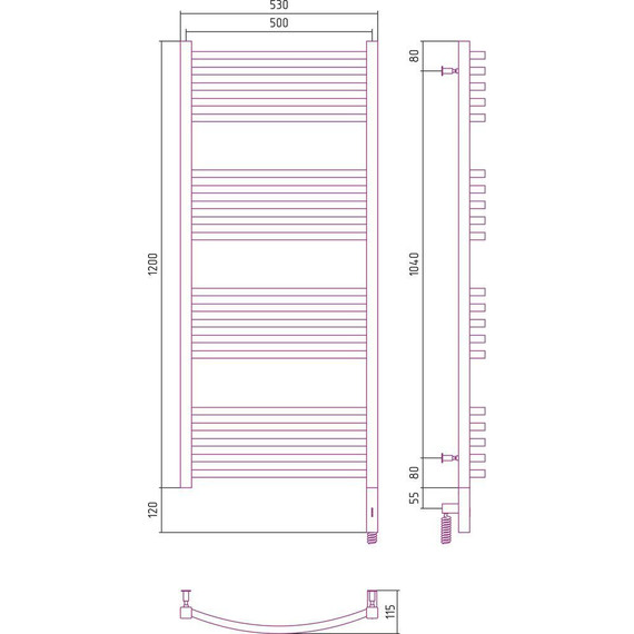 Полотенцесушитель электрический Сунержа Аркус 3.0 П20 1200x600 мм 071-5705-1260 R, сатин - фото 5