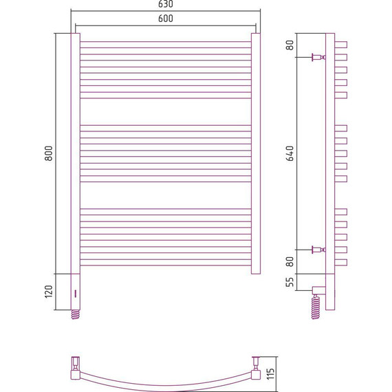 Полотенцесушитель электрический Сунержа Аркус 3.0 П15 800x600 мм 12-5704-8060 L, белый - фото 5