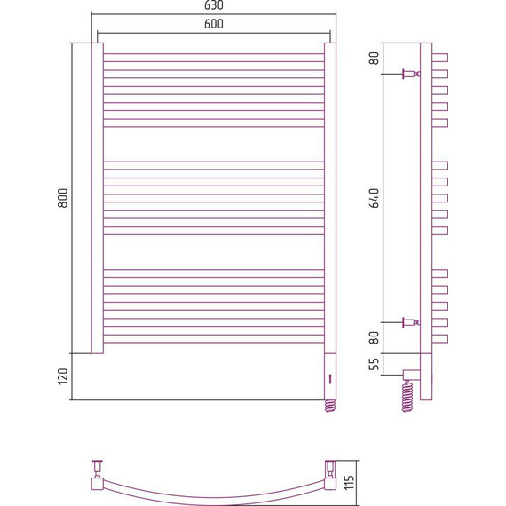Полотенцесушитель электрический Сунержа Аркус 3.0 П15 800x600 мм 31-5705-8060 R, чёрный матовый - фото 5