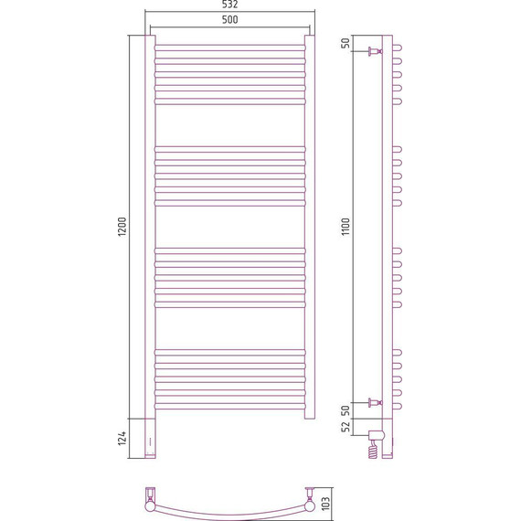 Полотенцесушитель электрический Сунержа Богема 3.0 П20 1200x500 мм (выгнутая перемычка) 071-5802-1250 L, сатин - фото 5