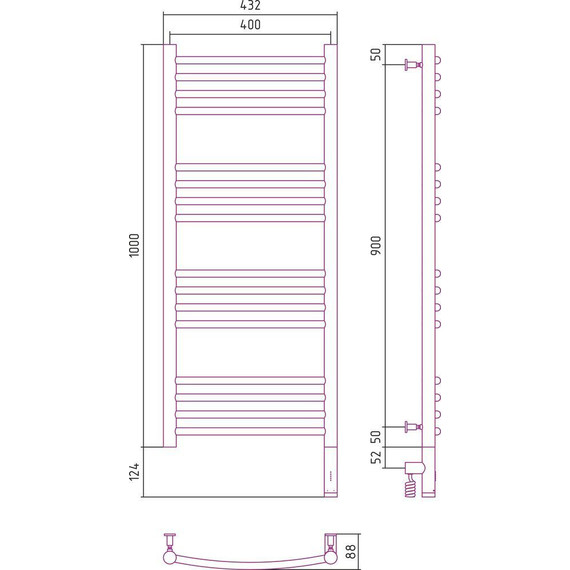 Полотенцесушитель электрический Сунержа Богема 3.0 П16 1000x400 мм (выгнутая перемычка) 31-5803-1040 R, чёрный матовый - фото 5